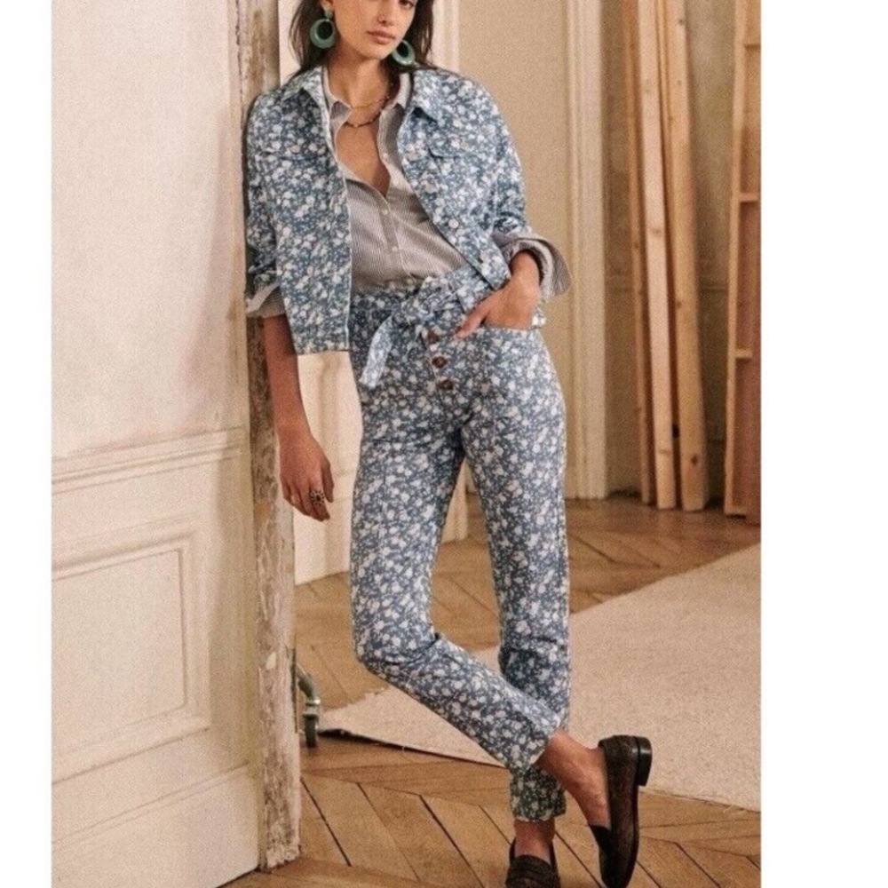 Sezane Blue Floral High Rise Jeans